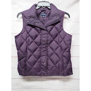 Lands' End Womens M 10-12 Purple Down Puffer Vest Quilted Zip Front Collar